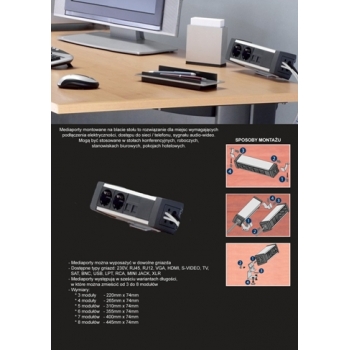Gniazdo meblowe Desk Socket 2x230V 2xRJ45 kat.5e 2xUSB A-C 4,2A 3xprzewód dł.3m